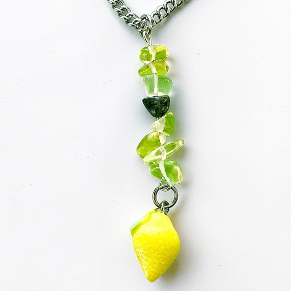 🆕 3D Lemon and Gemstones Pendant Necklace-Stainless Steel
